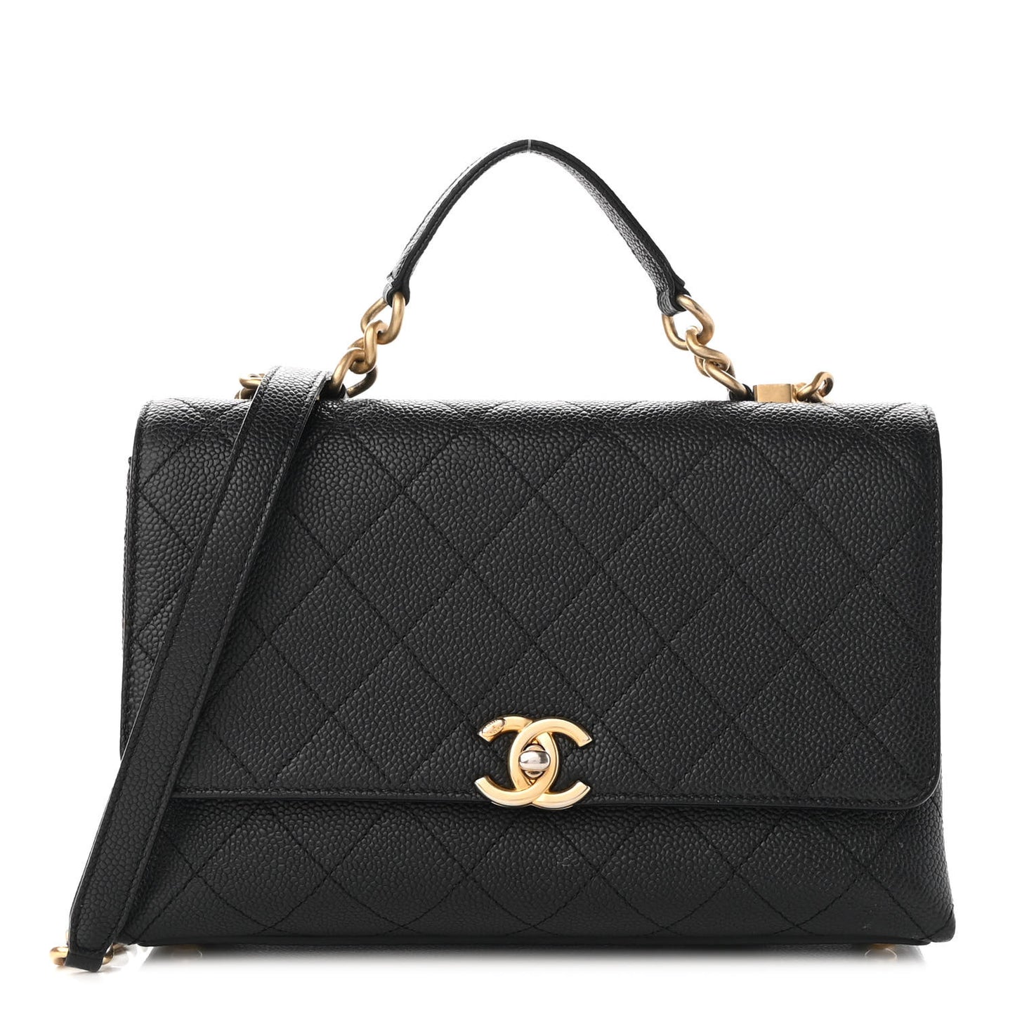 Grained Calfskin Small Stitched Flap Black