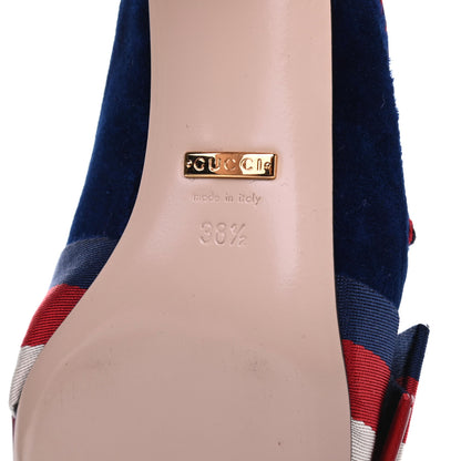 Gucci Velvet Crystal Sylvie Bow Mules 38.5 Cobalt Blue 8 of 12