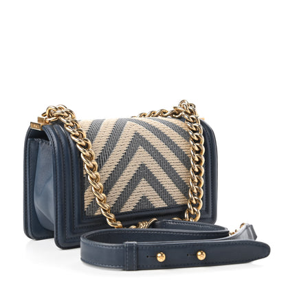 Chanel Fabric Chevron Braided Small Boy Flap Blue Ivory 3 of 10