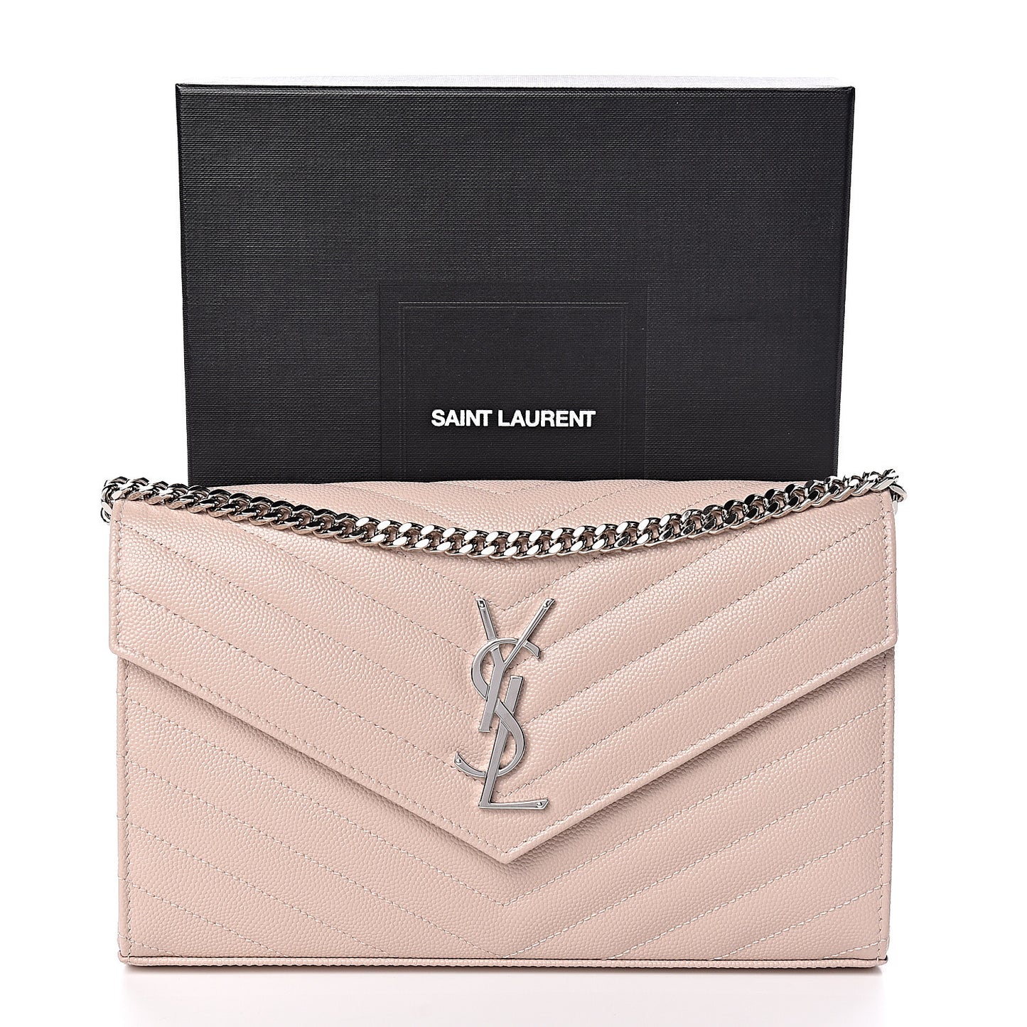 Grain De Poudre Matelasse Chevron Monogram Chain Wallet Marble Pink