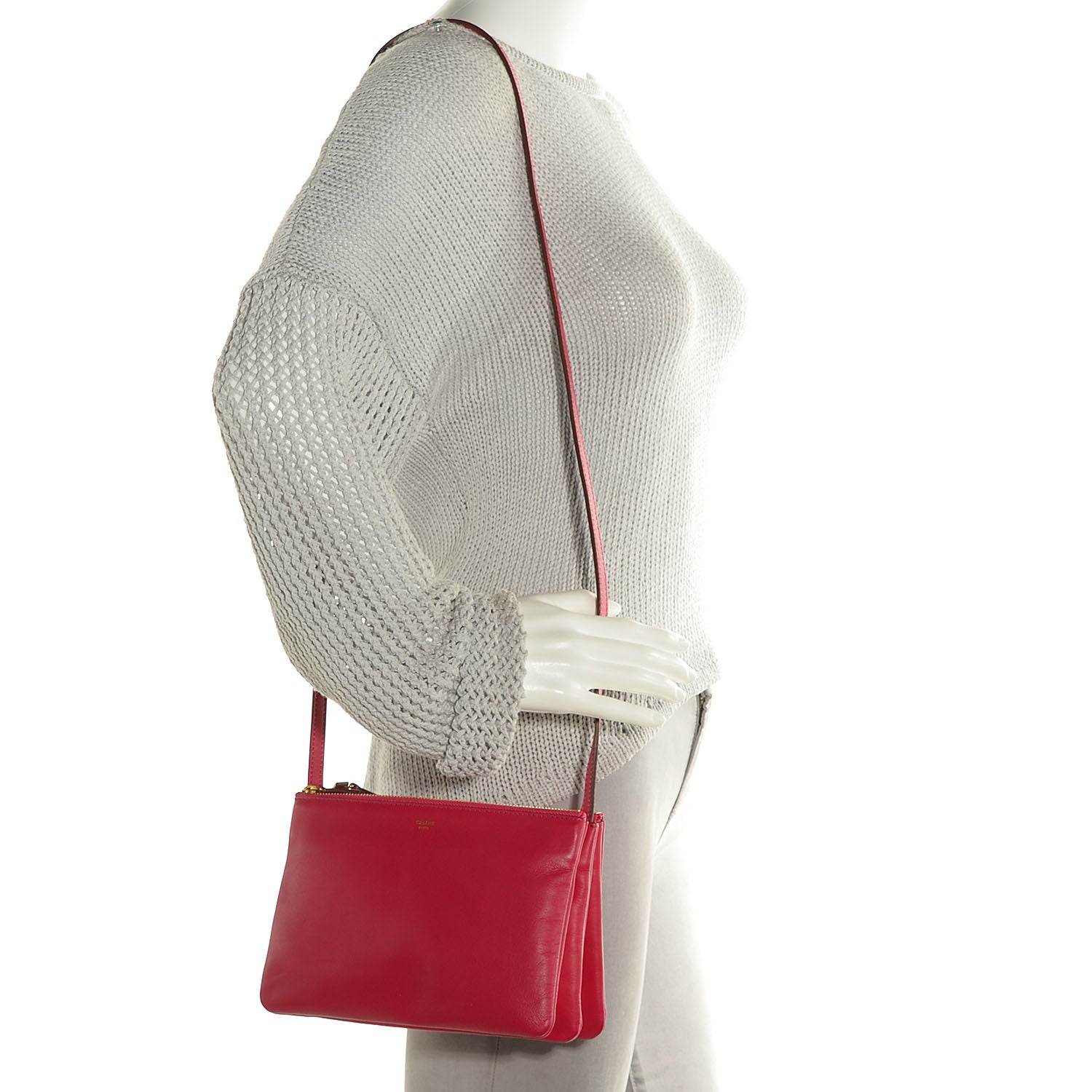 Celine Lambskin Small Trio Crossbody Bag Fuchsia 2 of 8