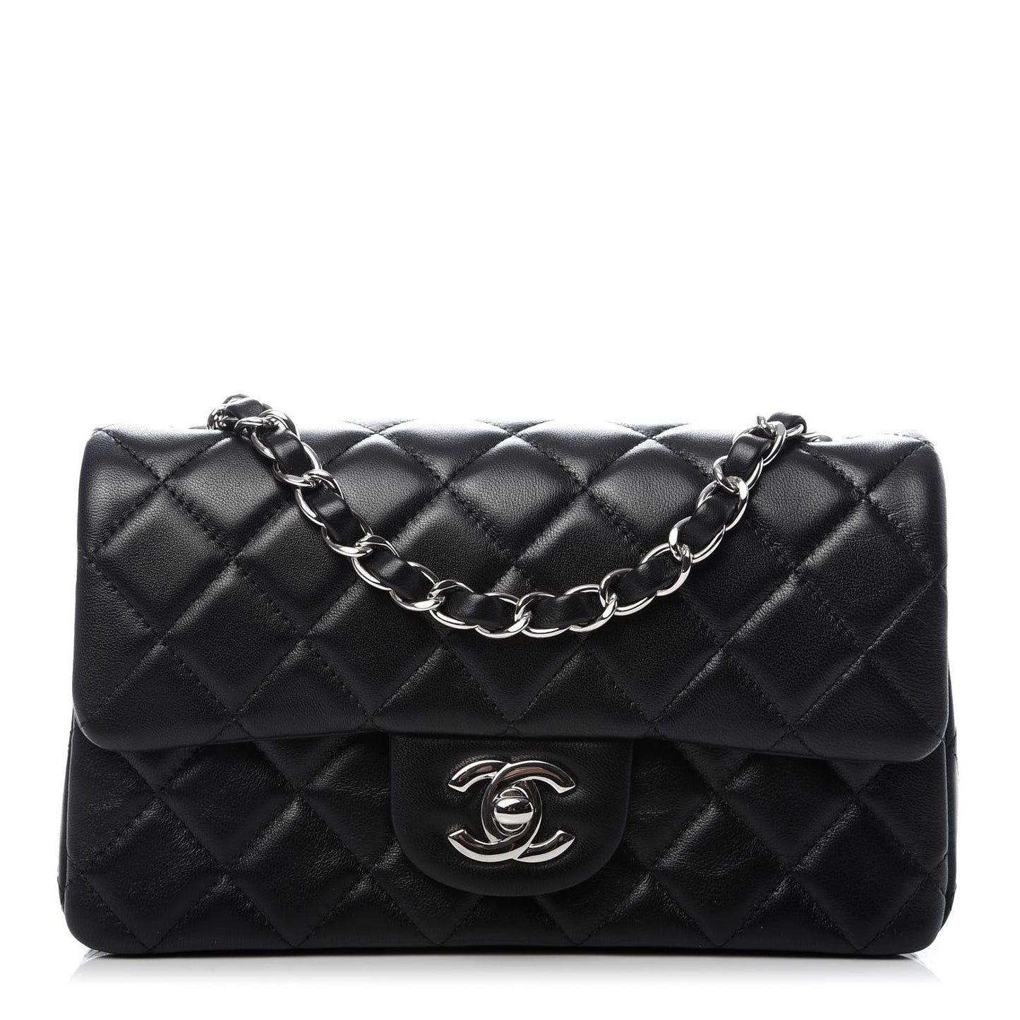 Lambskin Quilted Mini Rectangular Flap Black
