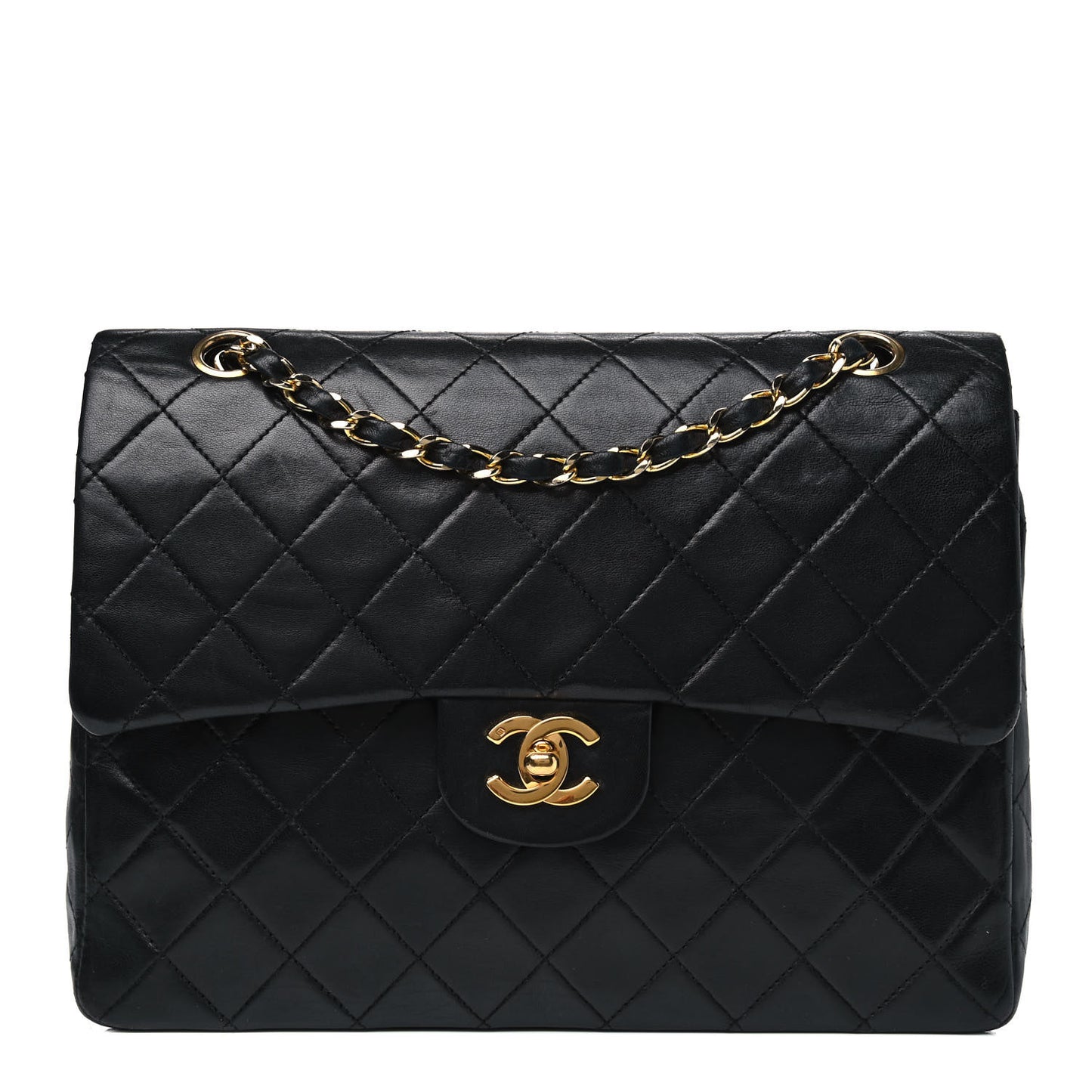 Lambskin Quilted Medium Double Flap Black