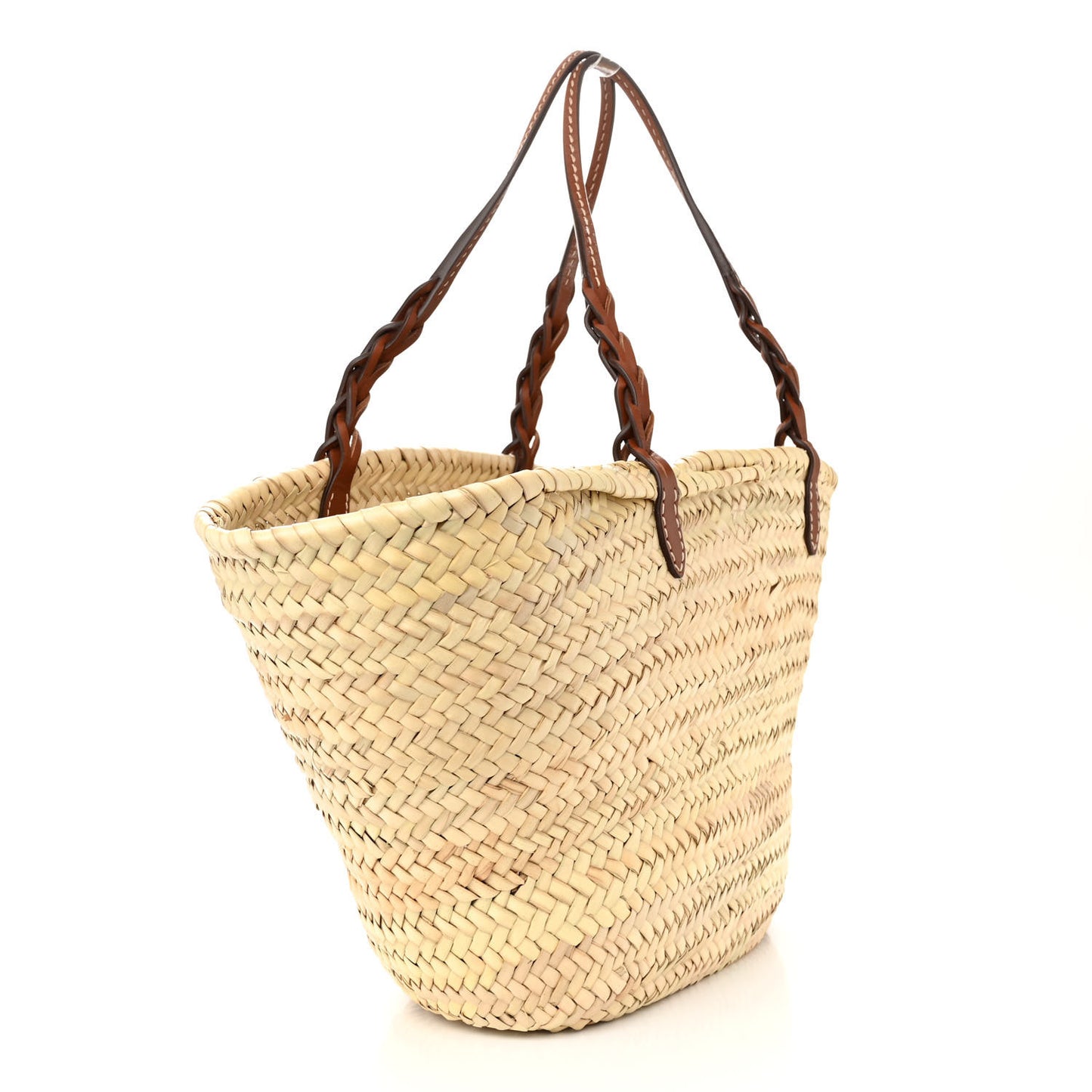 Palmitto Vitello Woven Braided Large Basket Tote Bag Naturale Cognac