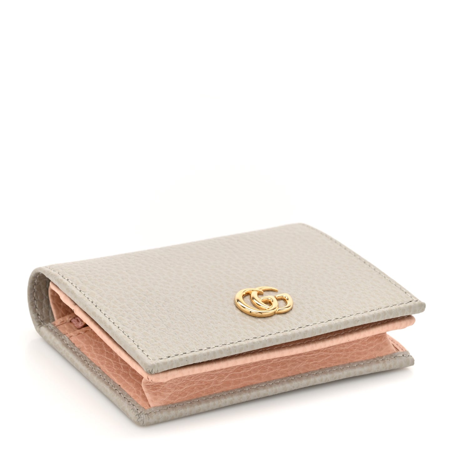 Dollar Calfskin Bi- Color GG Marmont Card Case Grey Sky Perfect Pink