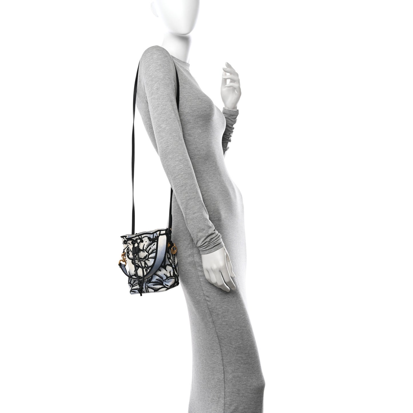 X JOSHUA VIDES Fabric Flower Clouds Embroidered Mini Mon Tresor Bucket Bag White Celeste Black