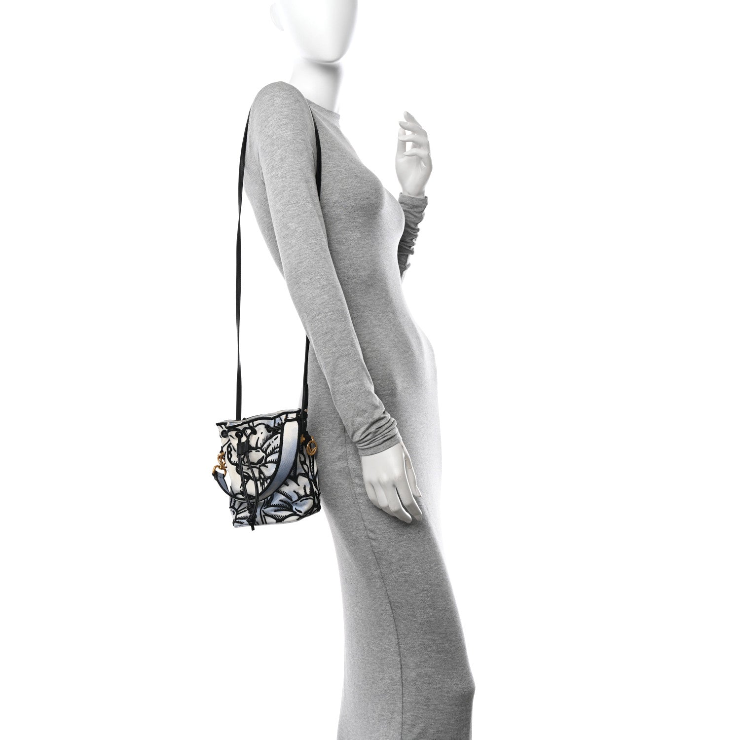 Fendi X JOSHUA VIDES Fabric Flower Clouds Embroidered Mini Mon Tresor Bucket Bag White Celeste Black 2 of 10