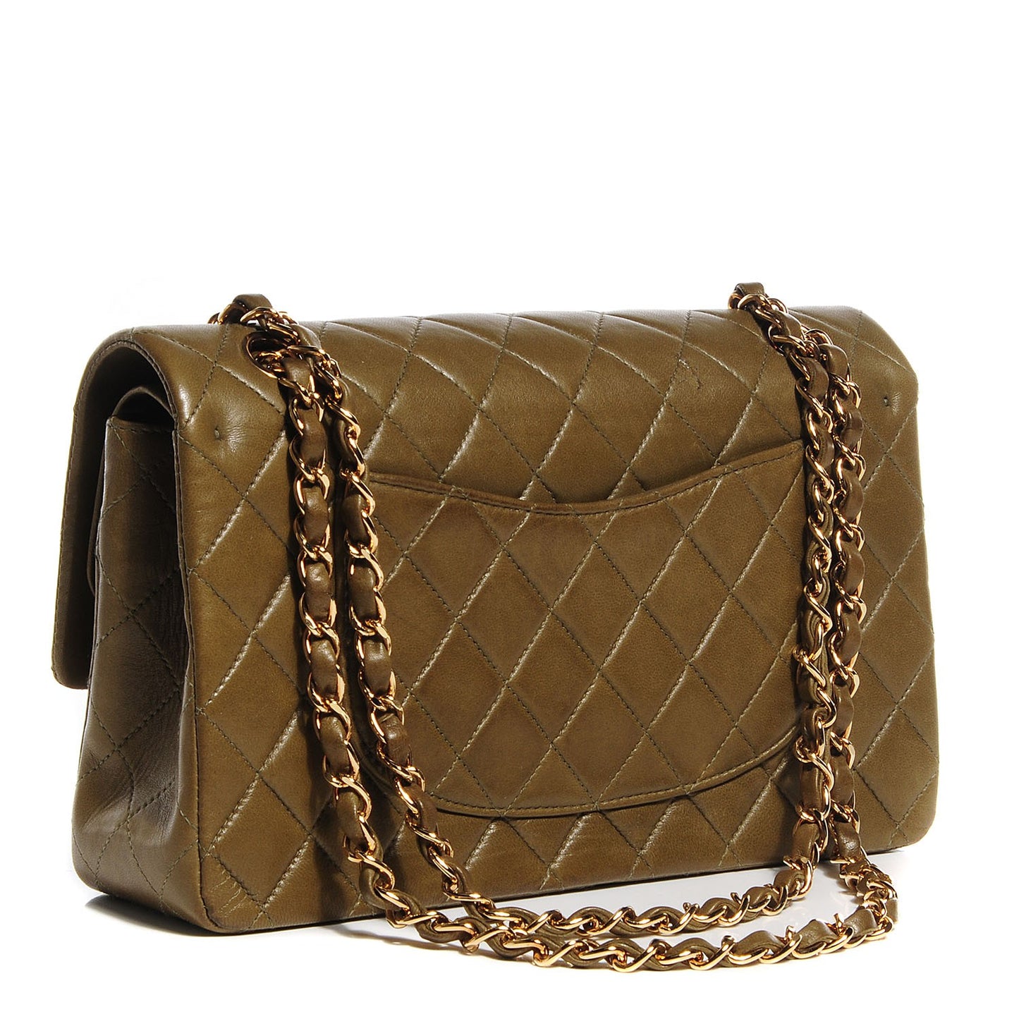 Lambskin Quilted Medium Double Flap Green