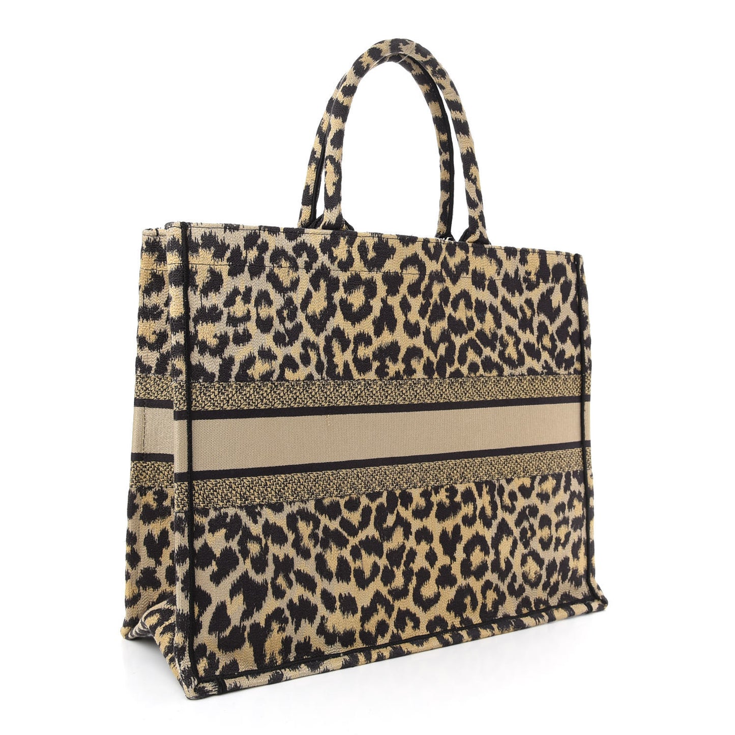 Canvas Mizza Embroidered Large Leopard Book Tote Beige