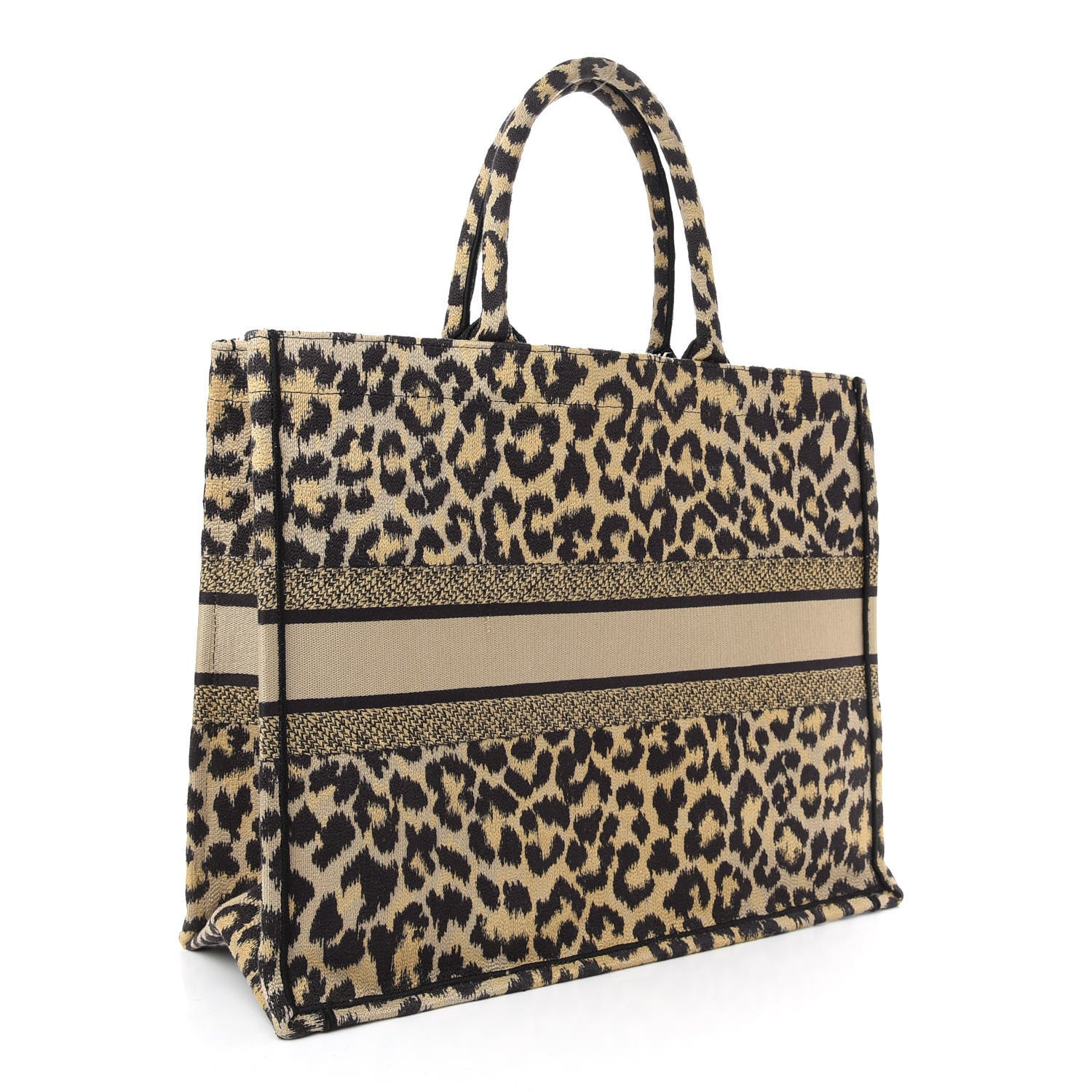 Christian Dior Canvas Mizza Embroidered Large Leopard Book Tote Beige 3 of 9