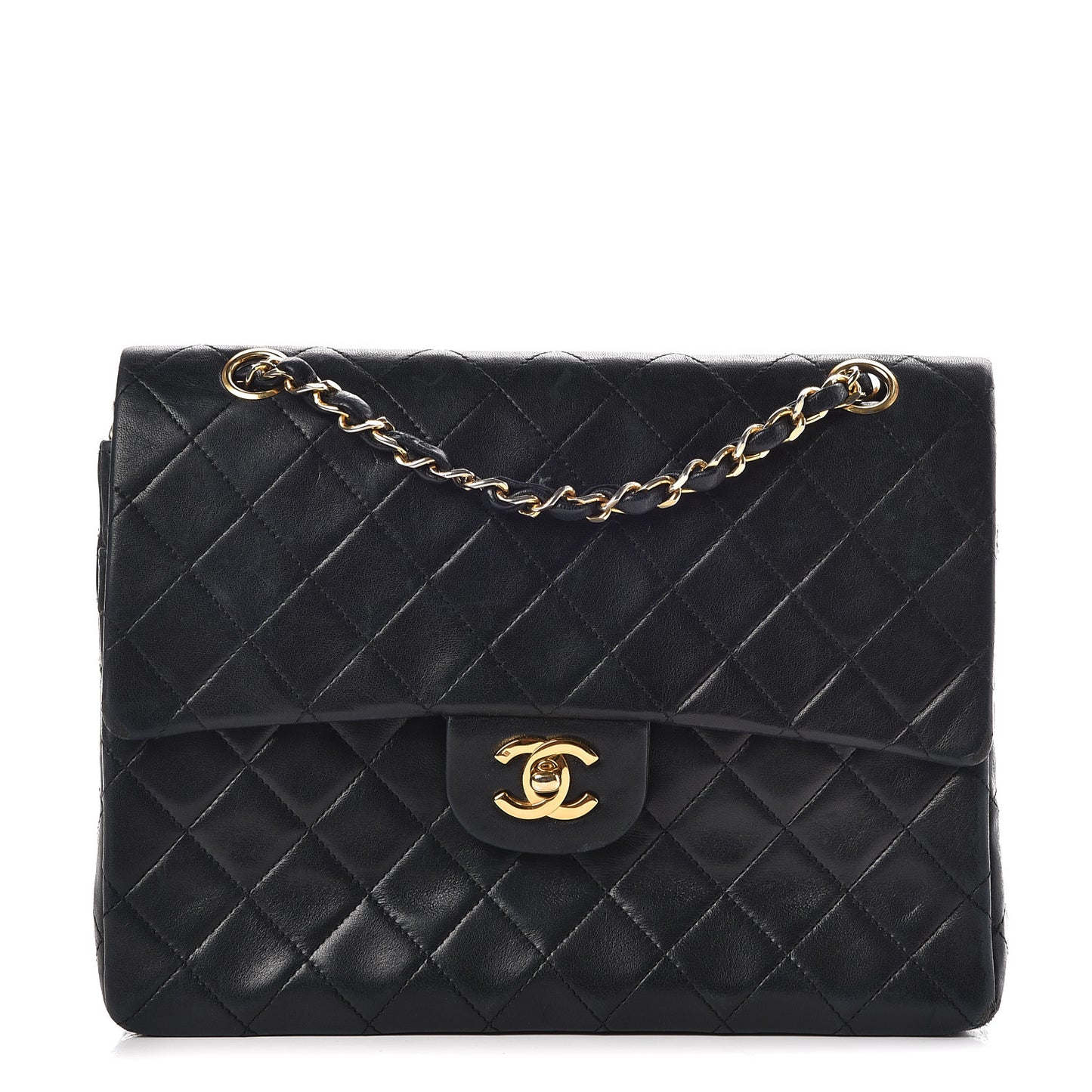 Lambskin Quilted Medium Double Flap Black