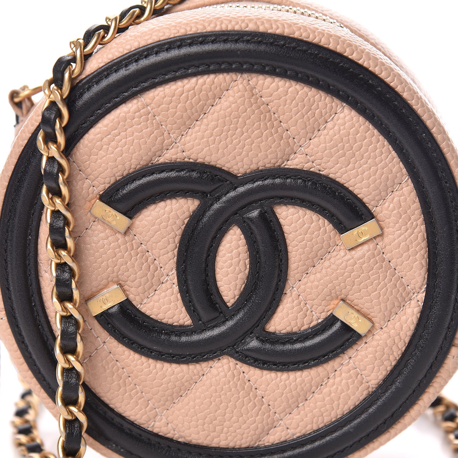 Chanel Caviar Quilted Round Filigree Crossbody Beige Black 10 of 10