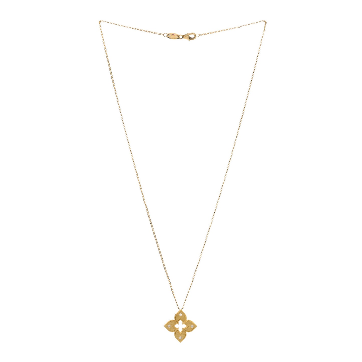 18K Yellow Gold Diamond Petite Venetian Princess Flower Pendant Necklace