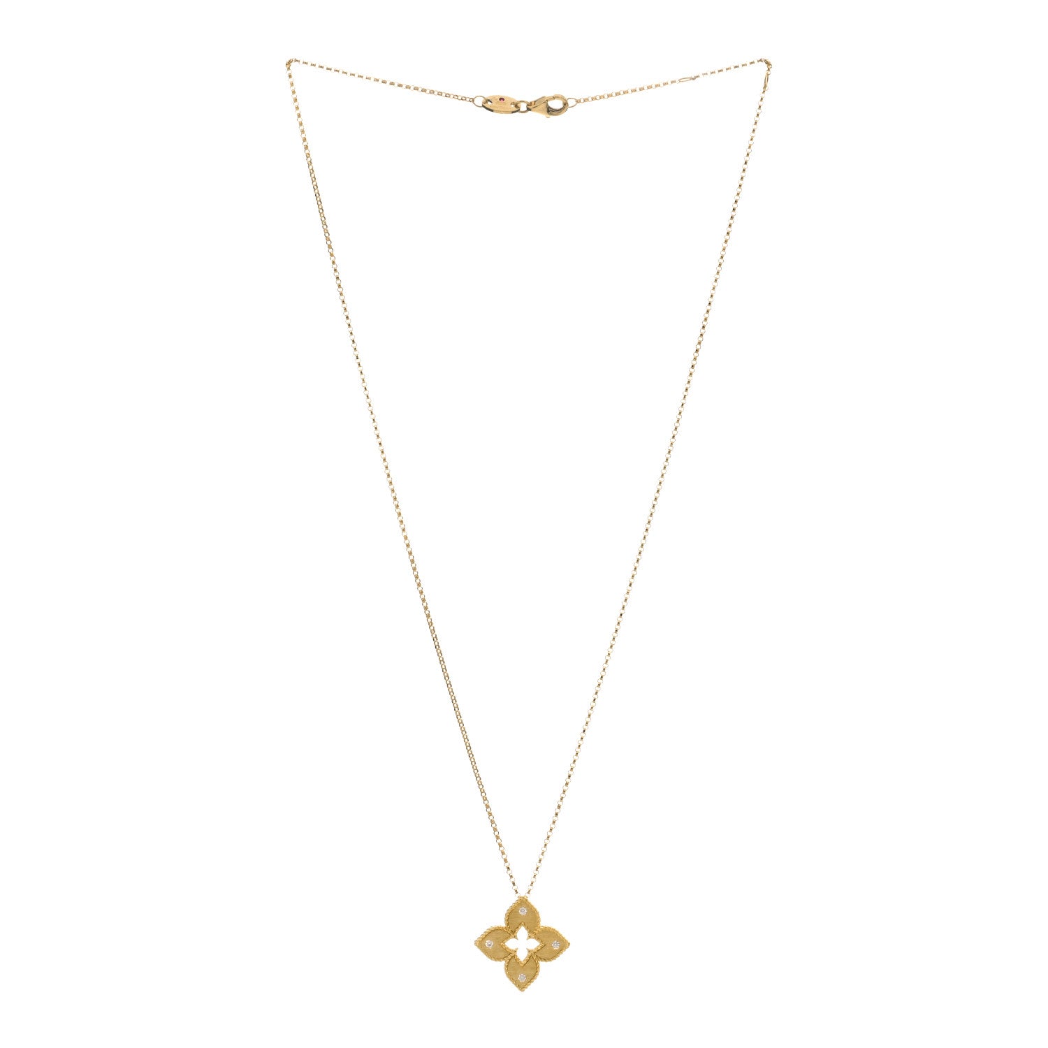 Roberto Coin 18K Yellow Gold Diamond Petite Venetian Princess Flower Pendant Necklace 2 of 3
