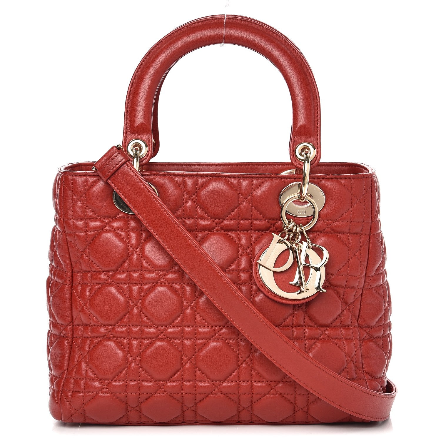 Christian Dior Lambskin Cannage Medium Lady Dior Red 1 of 7