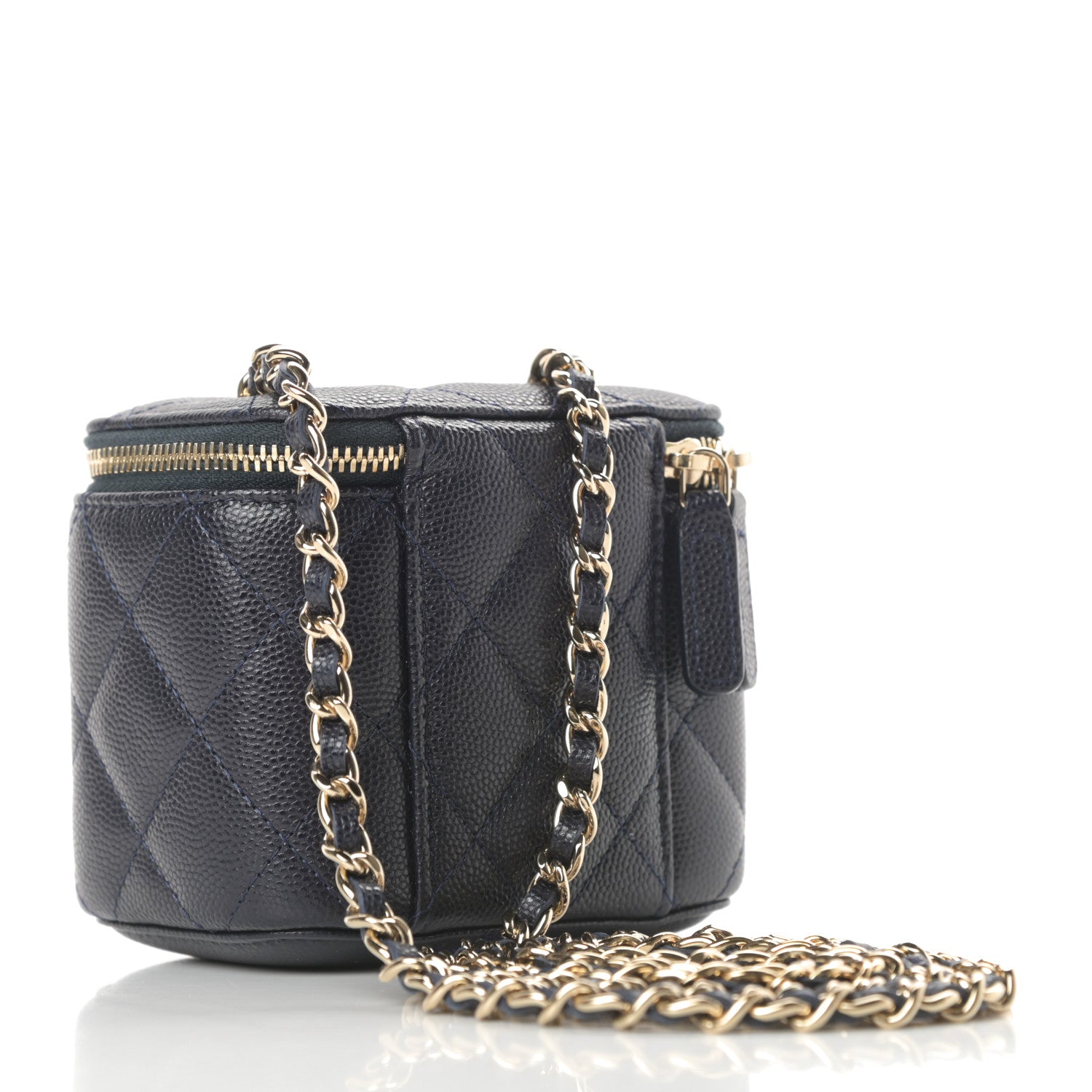 Chanel Caviar Quilted Mini Vanity Case With Chain Navy Blue 3 of 11