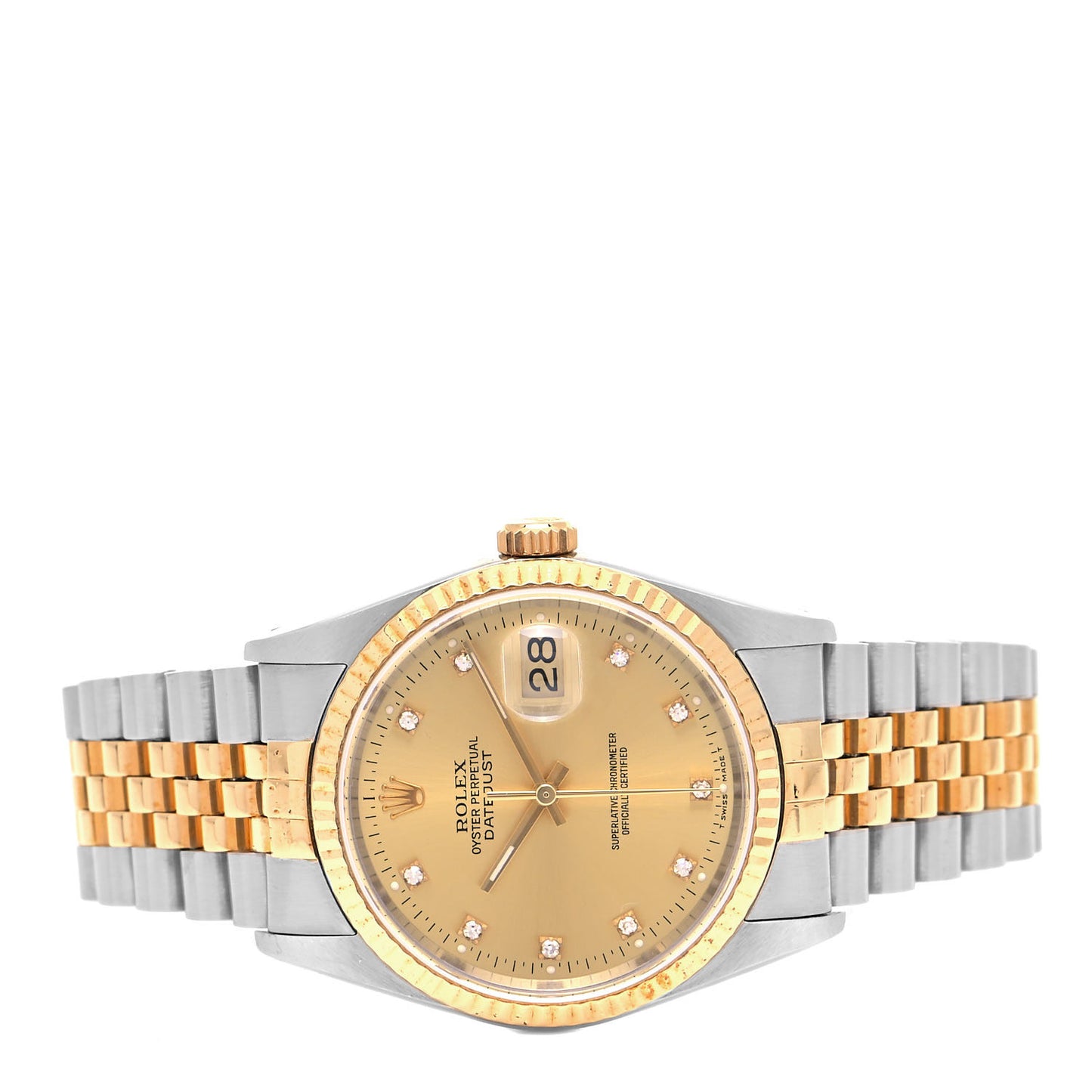 Stainless Steel 18K Yellow Gold Diamond 36mm Oyster Perpetual Datejust Watch Champagne 16233