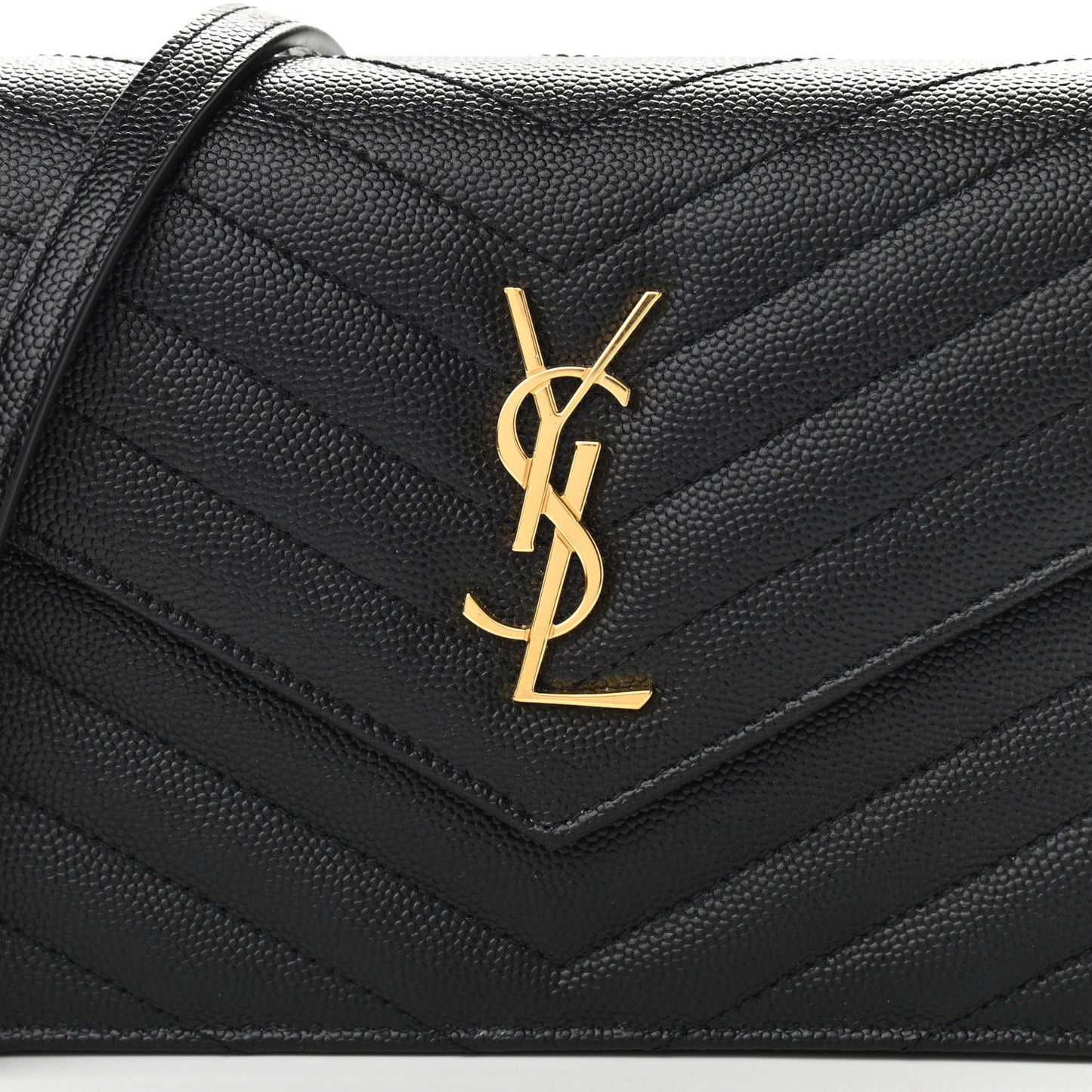 Grain De Poudre Matelasse Chevron Monogram Envelope Chain Wallet Black