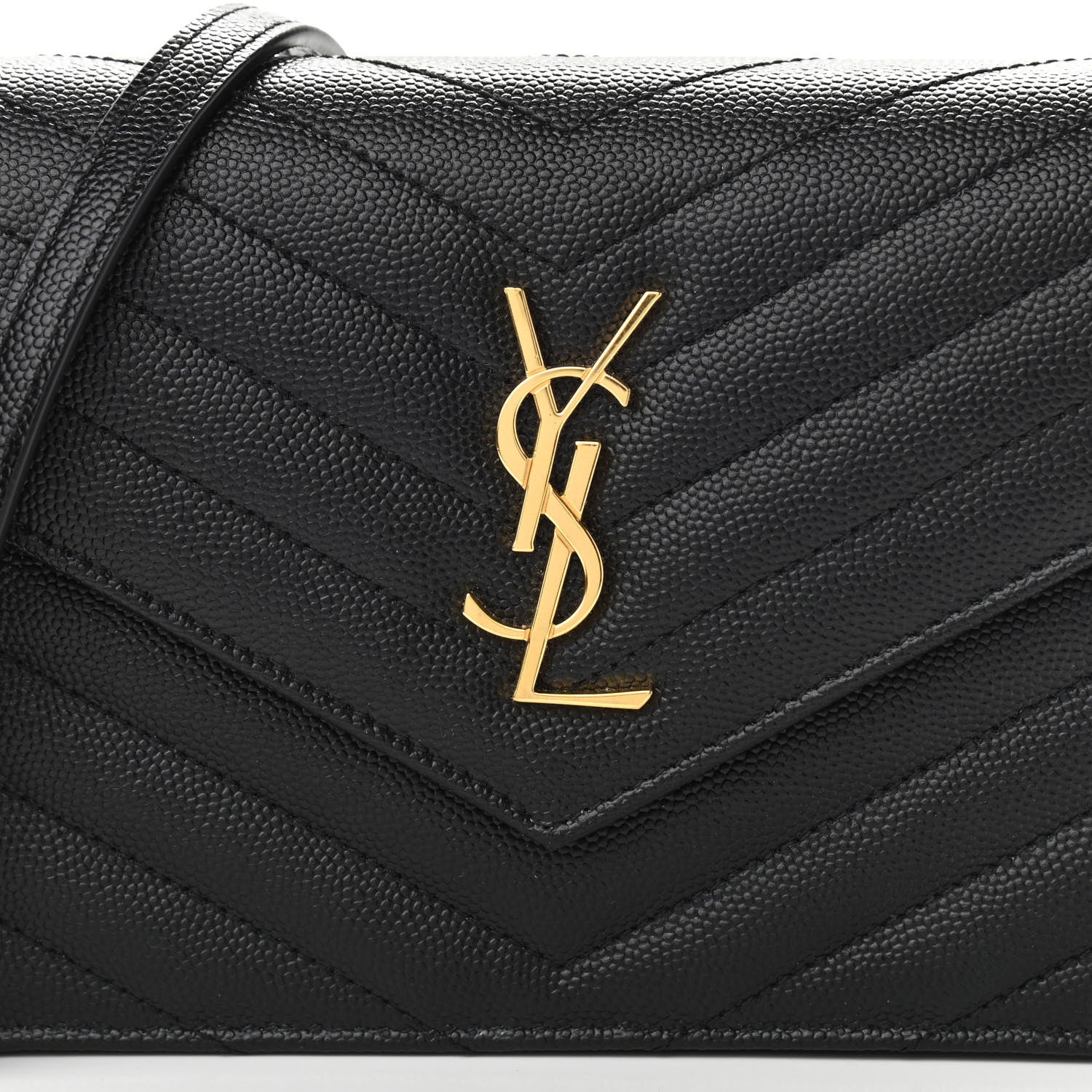 Saint Laurent Grain De Poudre Matelasse Chevron Monogram Envelope Chain Wallet Black 7 of 10