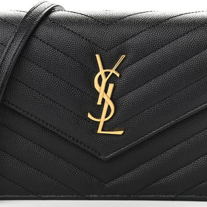Saint Laurent Grain De Poudre Matelasse Chevron Monogram Envelope Chain Wallet Black 7 of 10