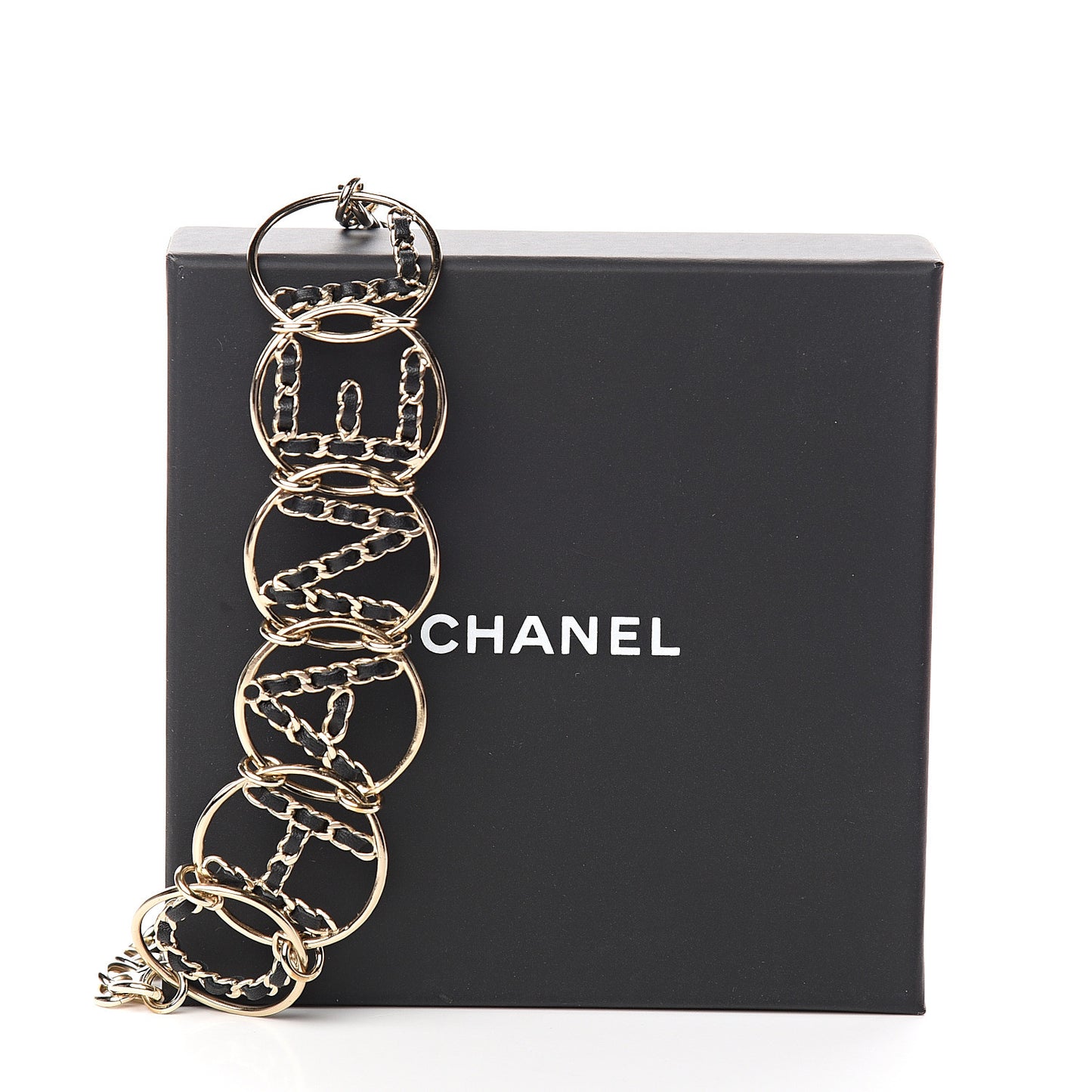 Lambskin Chain Logo Short Necklace Gold Black