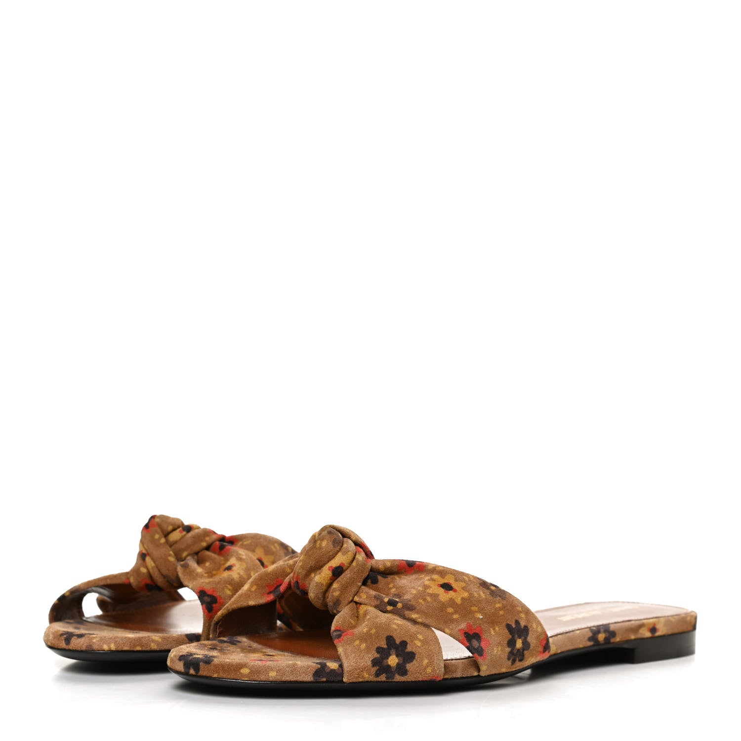 Saint Laurent Bianca Floral Suede Slide Sandals 39 Beige Multicolor 3 of 10
