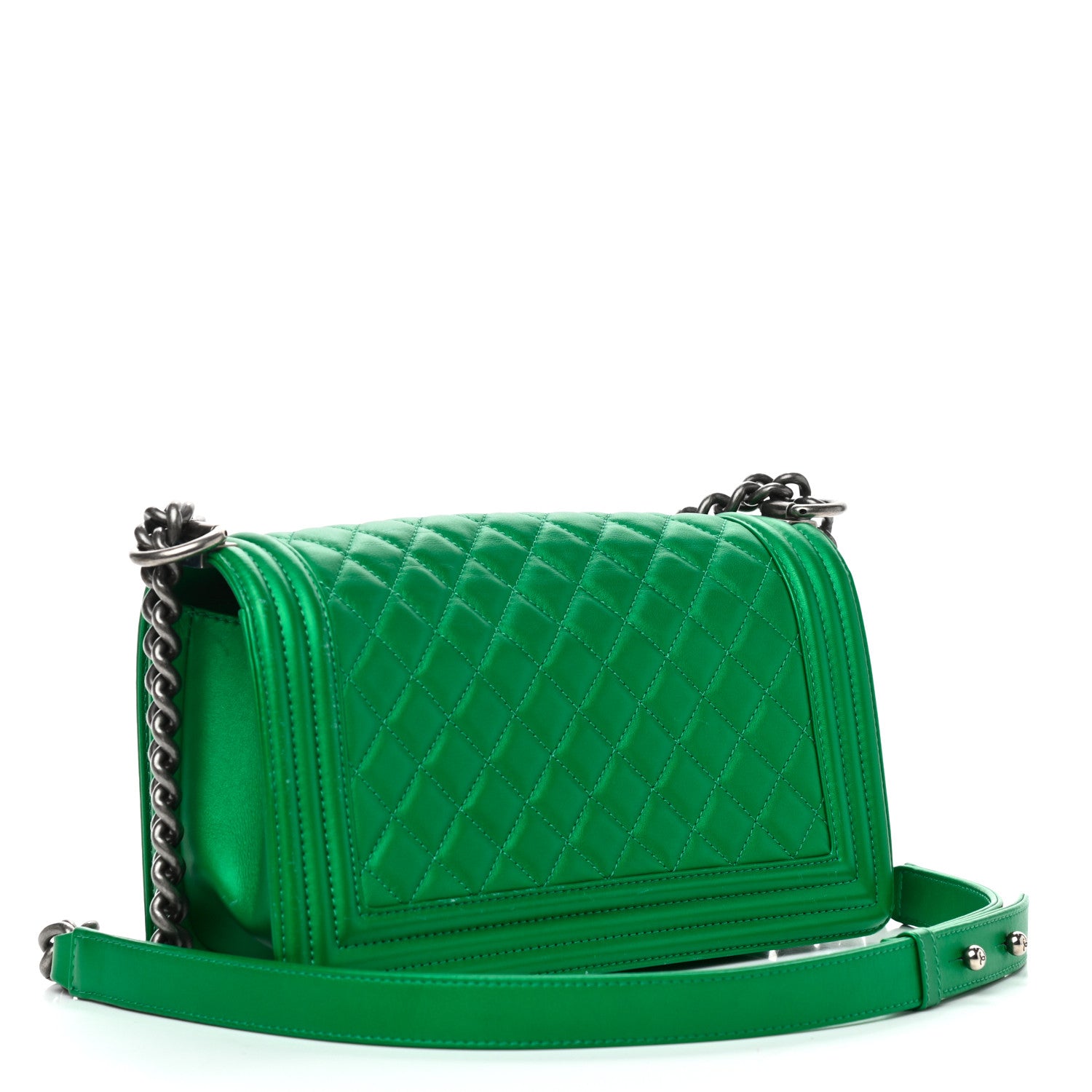 Chanel Metallic Calfskin Quilted Medium Boy Flap Green 3 of 9