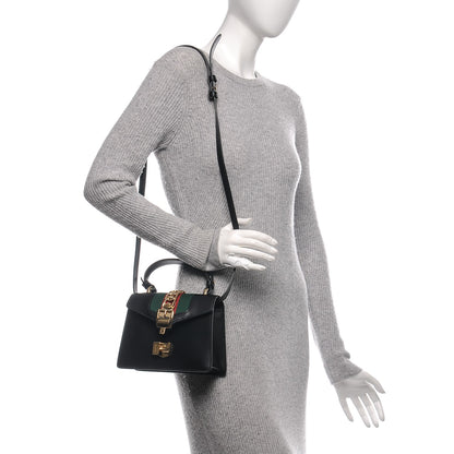 Gucci Calfskin Mini Sylvie Top Handle Bag Black 3 of 7