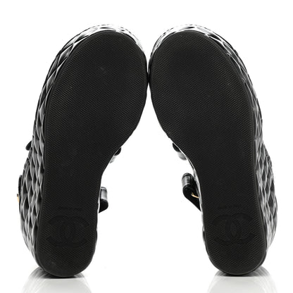 Chanel Shiny Calfskin Quilted Wedge Sandals 35 Black 5 of 8
