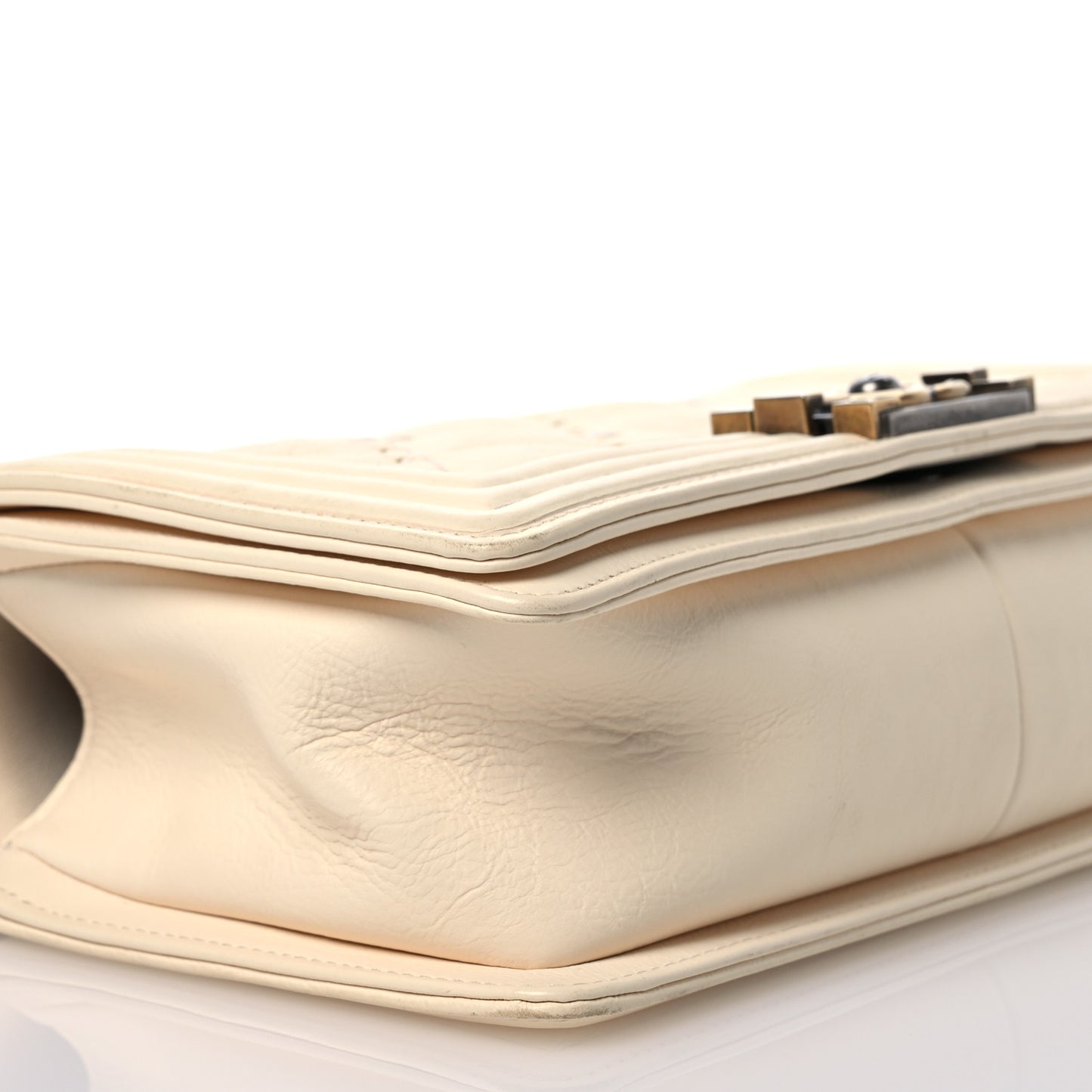 Calfskin Double Stitch Medium Boy Flap White