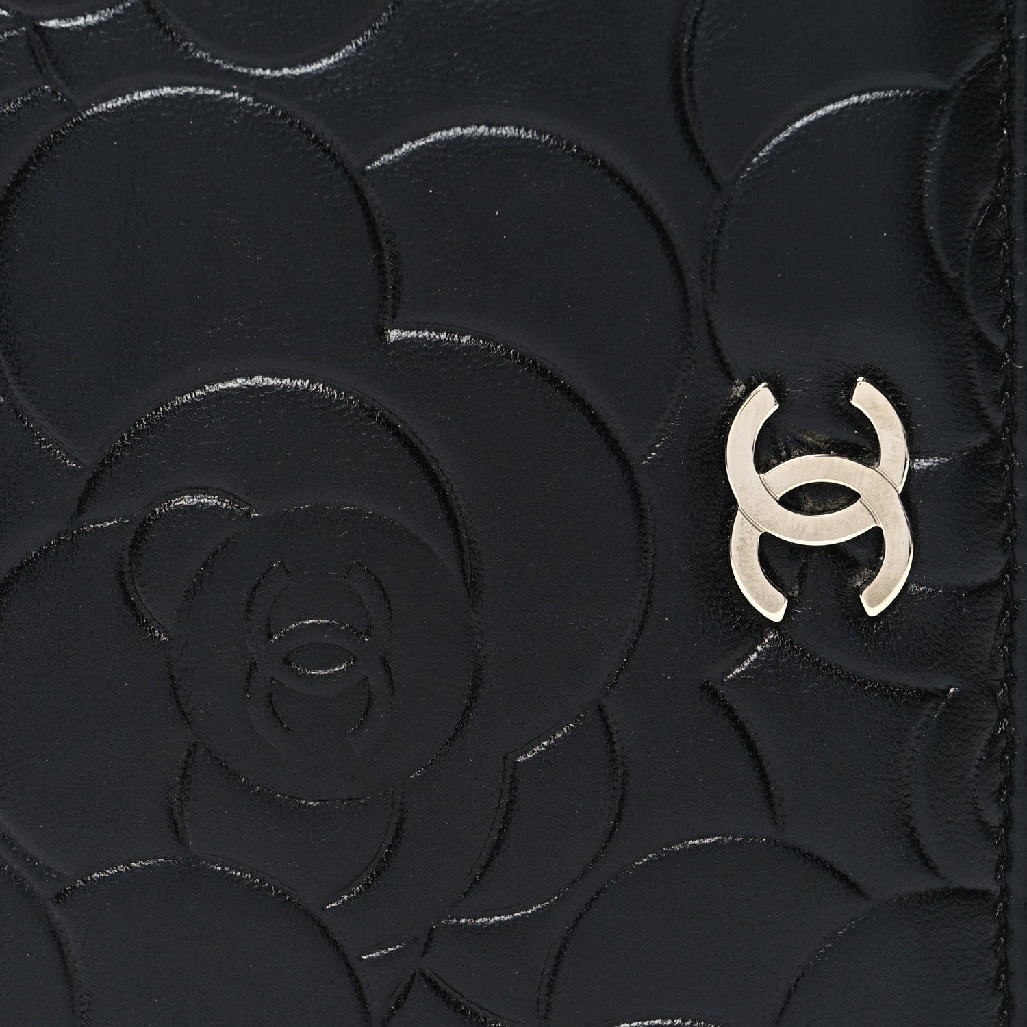 Chanel Lambskin Camellia Embossed Yen Wallet Black 10 of 10