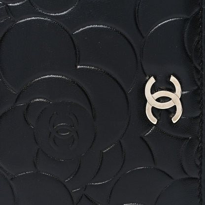 Chanel Lambskin Camellia Embossed Yen Wallet Black 10 of 10