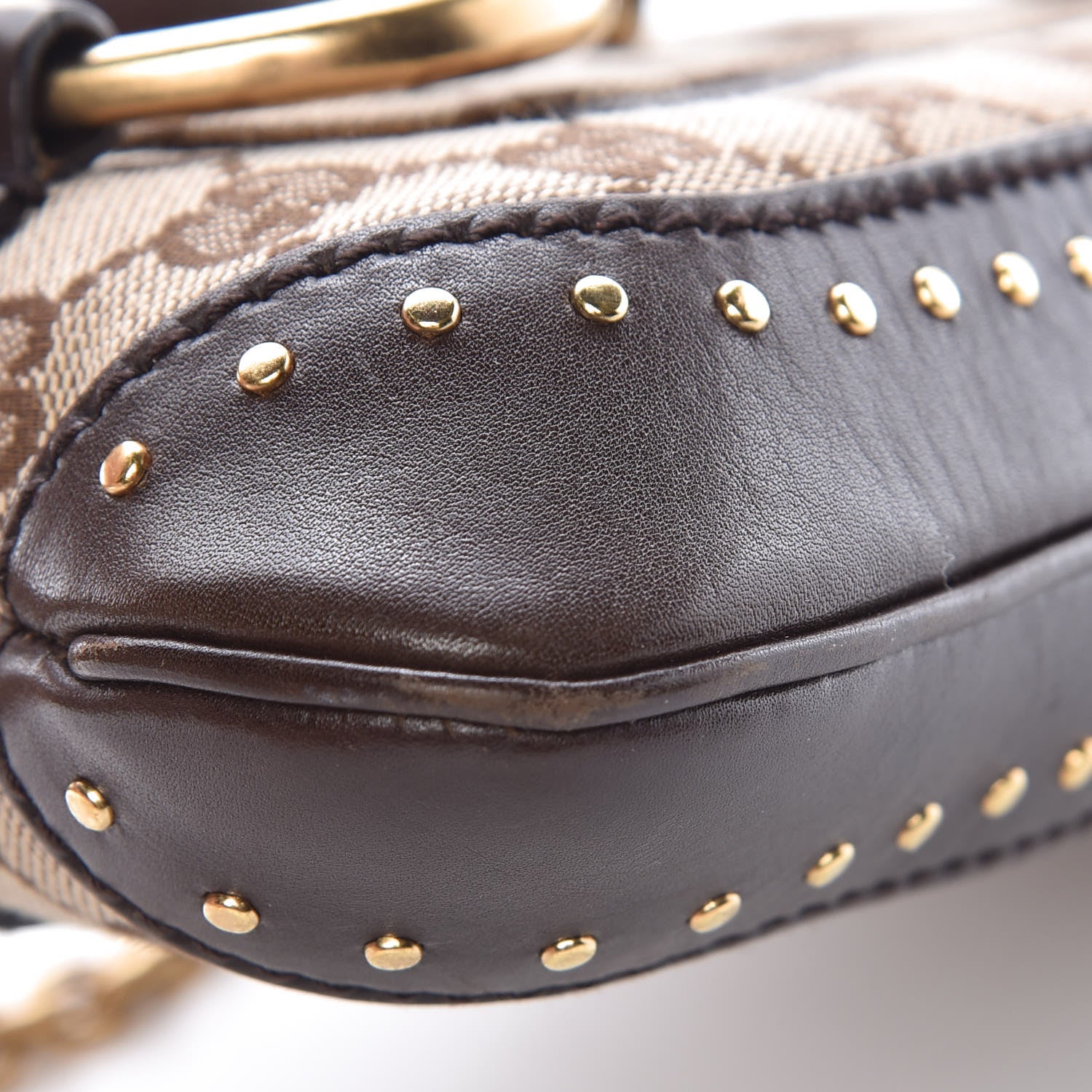 Gucci Monogram Studded Horsebit Clutch Dark Brown 9 of 10