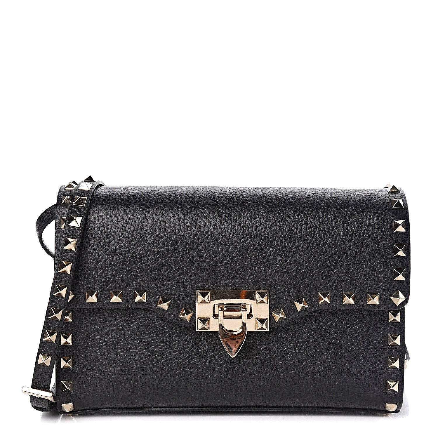 Valentino Garavani Pebbled Calfskin Medium Rockstud Flip Lock Crossbody Bag Black 1 of 9