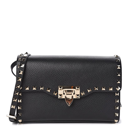 Valentino Garavani Pebbled Calfskin Medium Rockstud Flip Lock Crossbody Bag Black 1 of 9