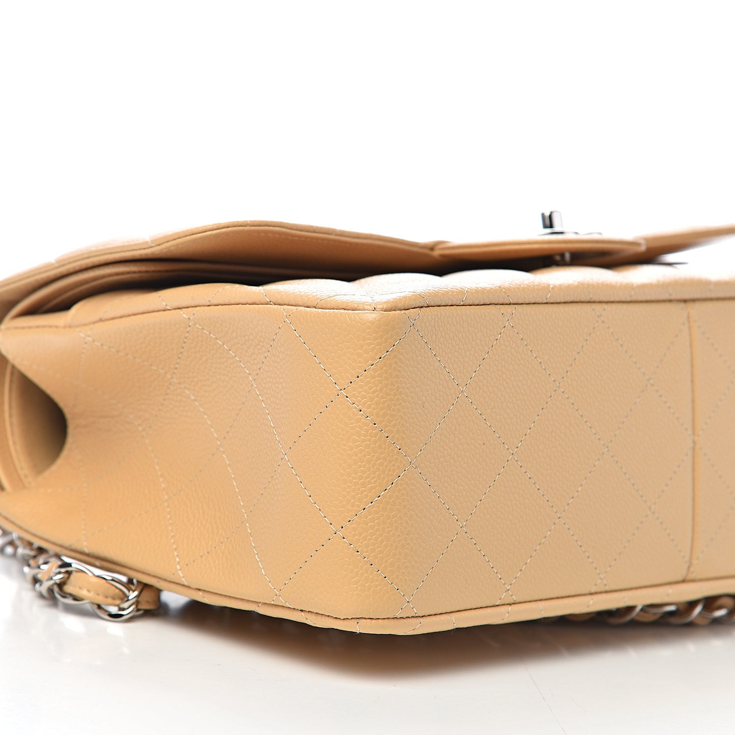 Caviar Quilted Jumbo Double Flap Beige