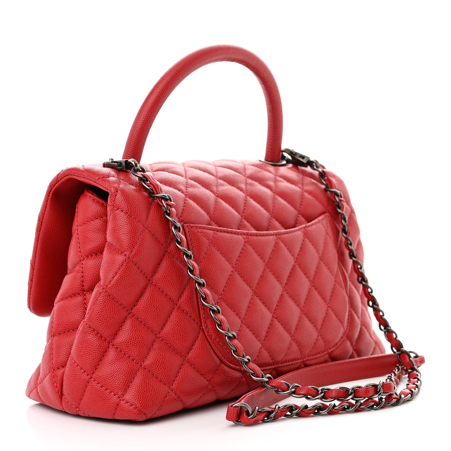 Caviar Quilted Small Coco Handle Flap Red