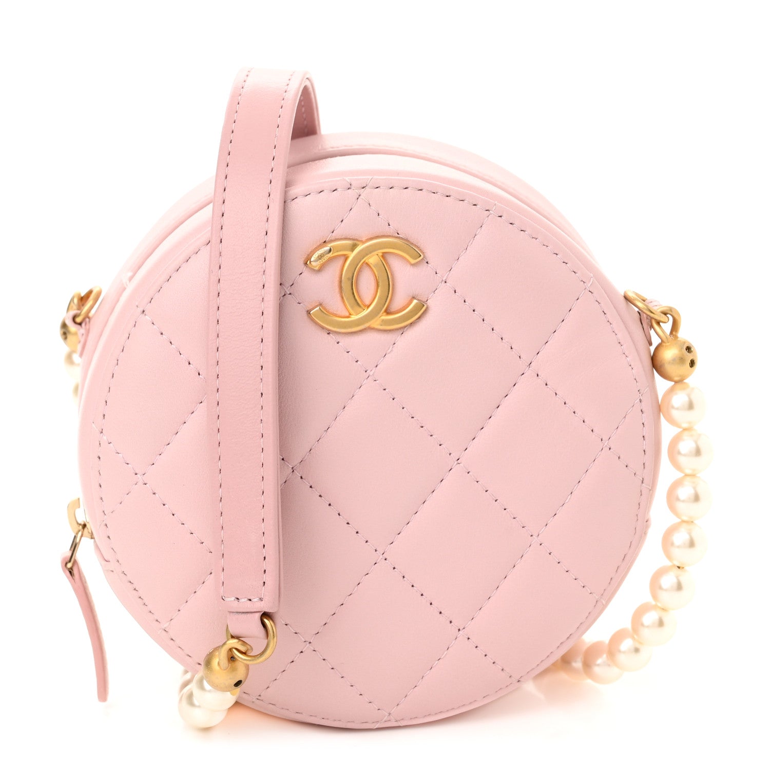 Chanel Calfskin Quilted Pearl Round Clutch With Chain Light Pink 1 of 11
