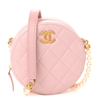 Chanel Calfskin Quilted Pearl Round Clutch With Chain Light Pink 1 of 11