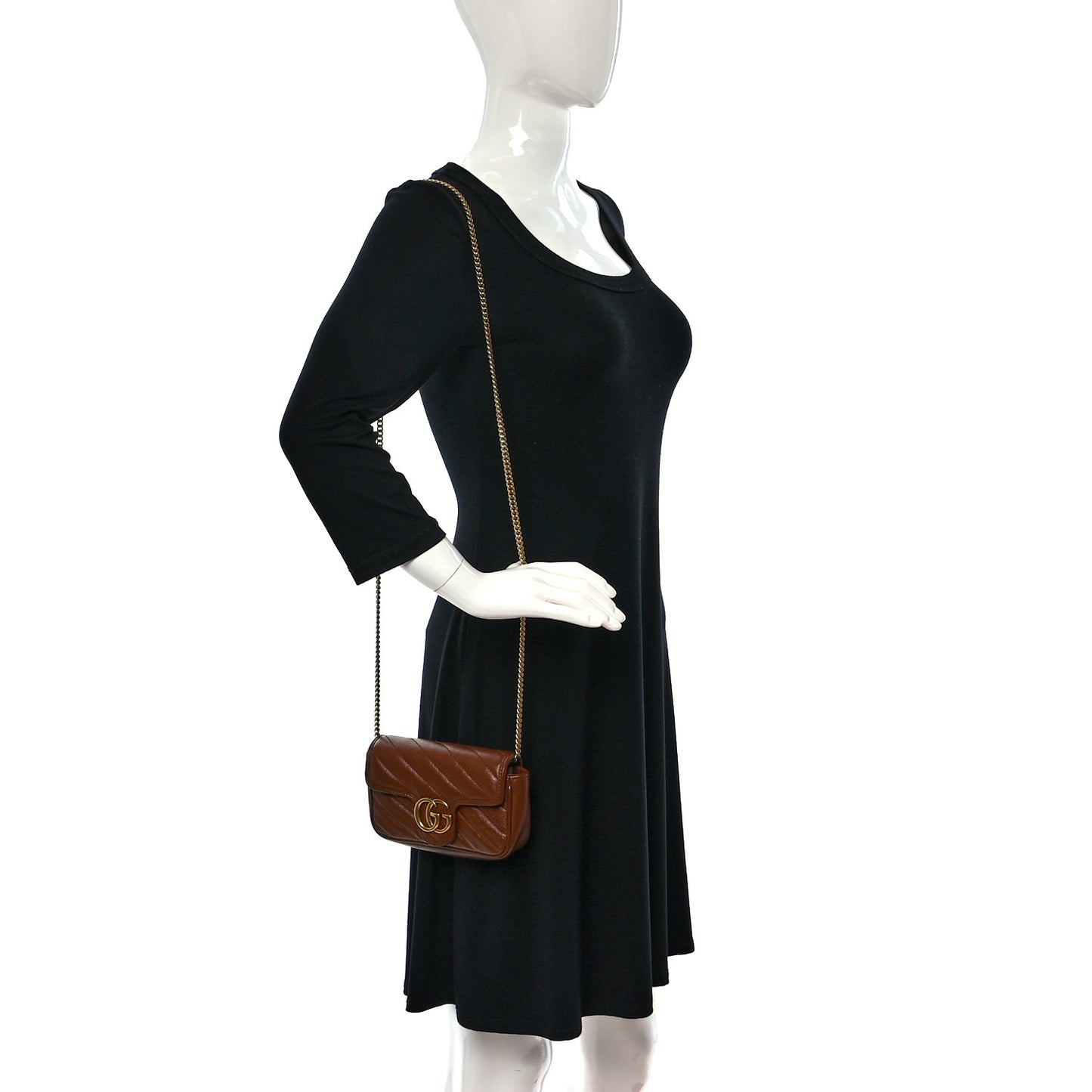 Azalea Calfskin Matelasse Diagonal Super Mini GG Marmont Shoulder Bag Cuir