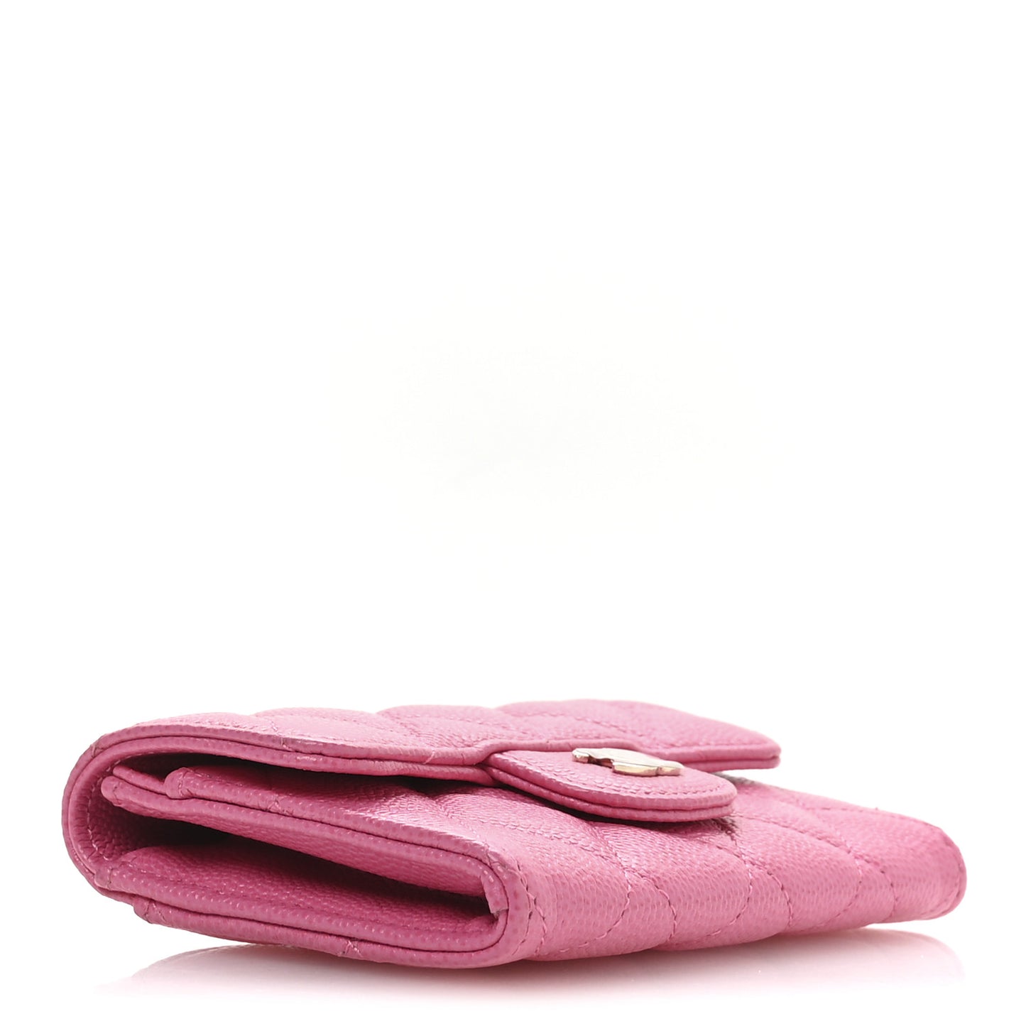 Caviar Quilted Flap Card Holder Wallet Pink