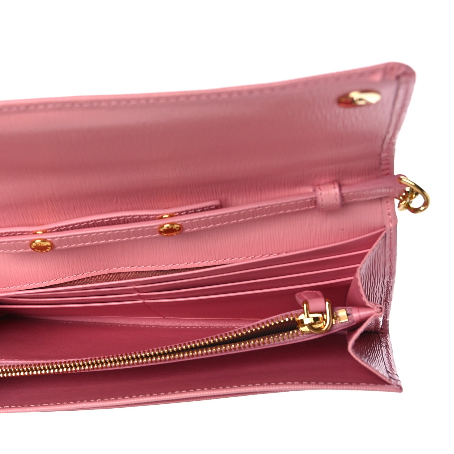 Prada Vitello Move Metal Oro Chain Wallet Petalo 6 of 10