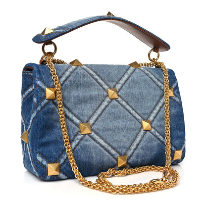 Valentino Garavani Denim Large Roman Stud Shoulder Bag Light Denim Selleria 3 of 9