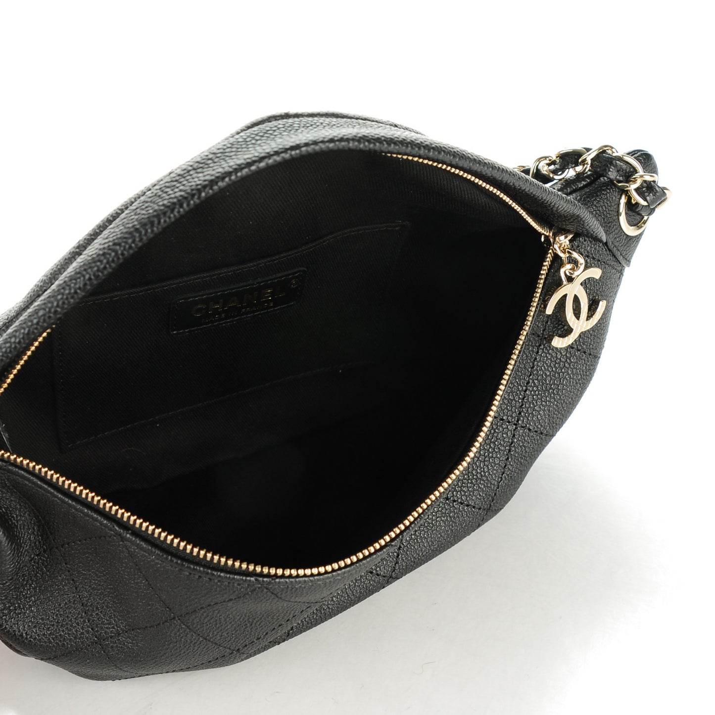 Caviar Quilted Zip and Carry Waist Bag Fanny Pack Black