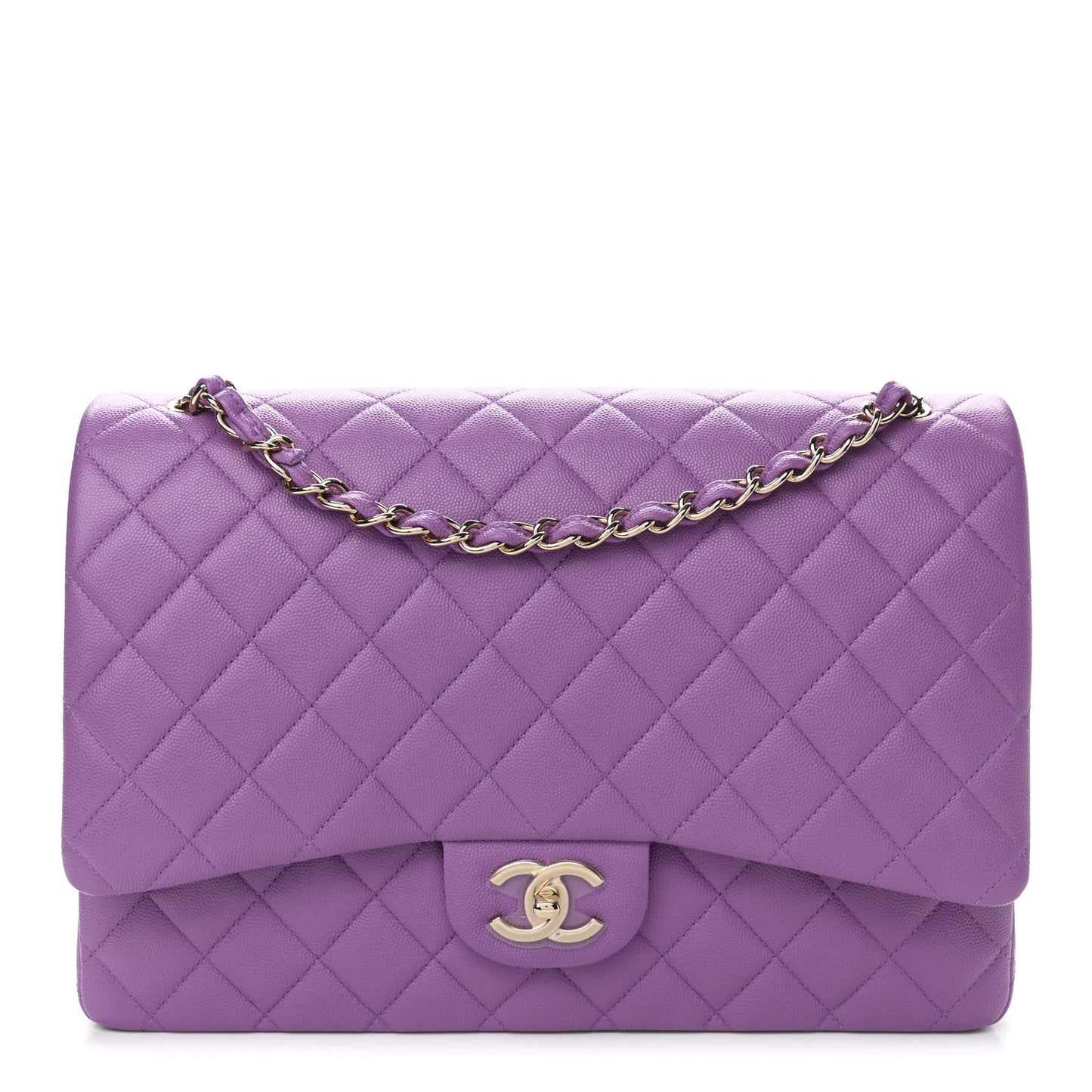 Caviar Quilted Maxi Double Flap Purple