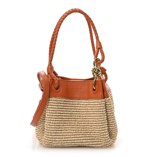 Raffia Nappa Small Parachute Shoulder Bag Natural Burned Orange