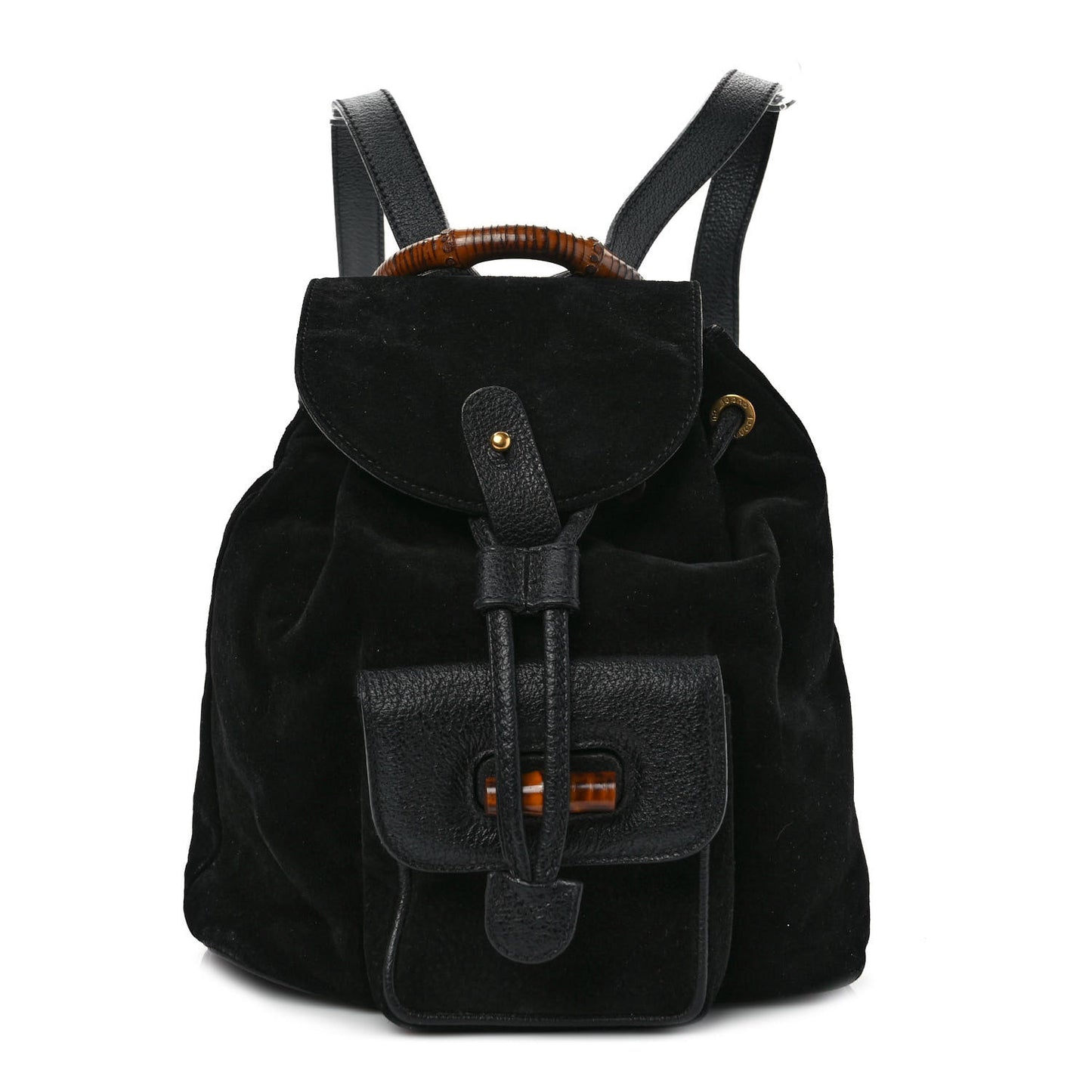 Calfskin Suede Bamboo Backpack Black
