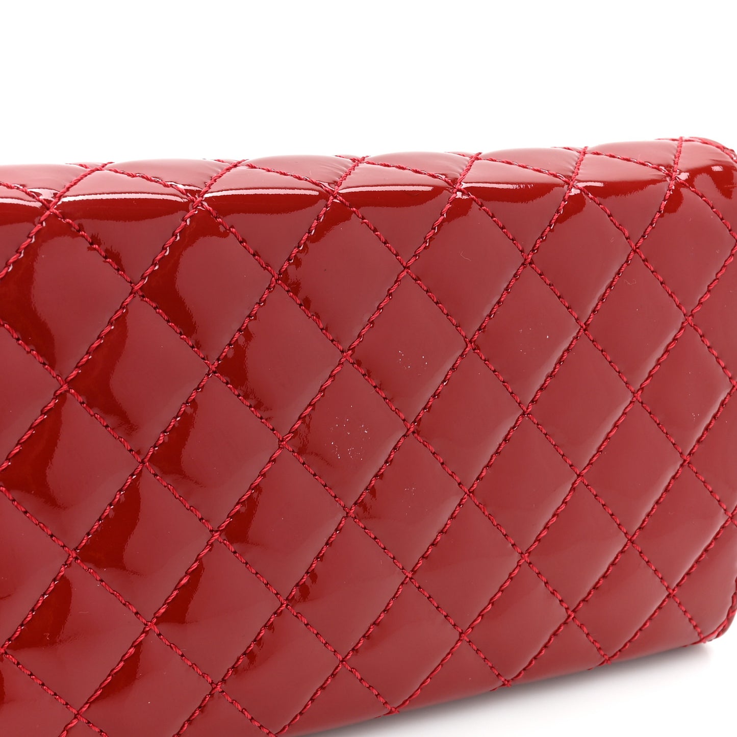 Patent Calfskin Quilted Brilliant East West Flap Clutch Red