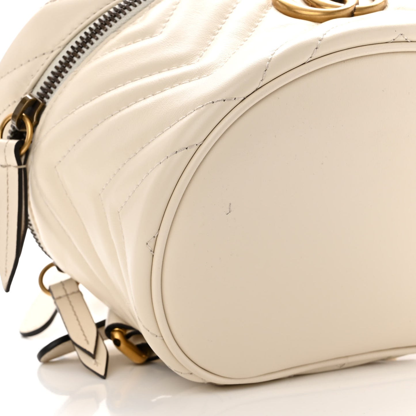 Calfskin Matelasse Mini GG Marmont Round Backpack White