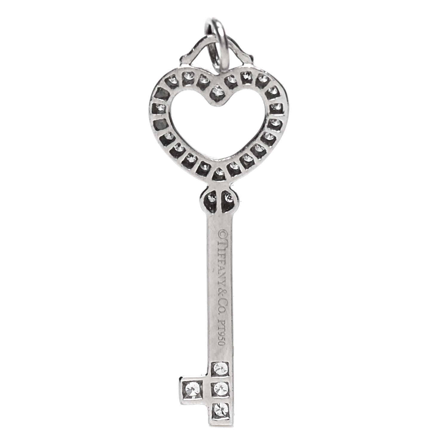 Tiffany Platinum Diamond Heart Key Pendant 3 of 3